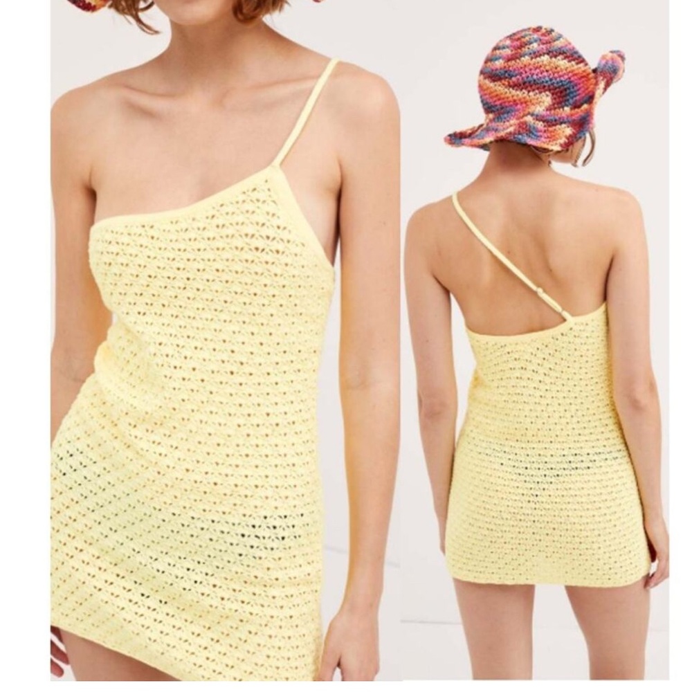 For love & Lemons 🍋 Butter Yellow Crochet One Shoulder Swim Cover-Up